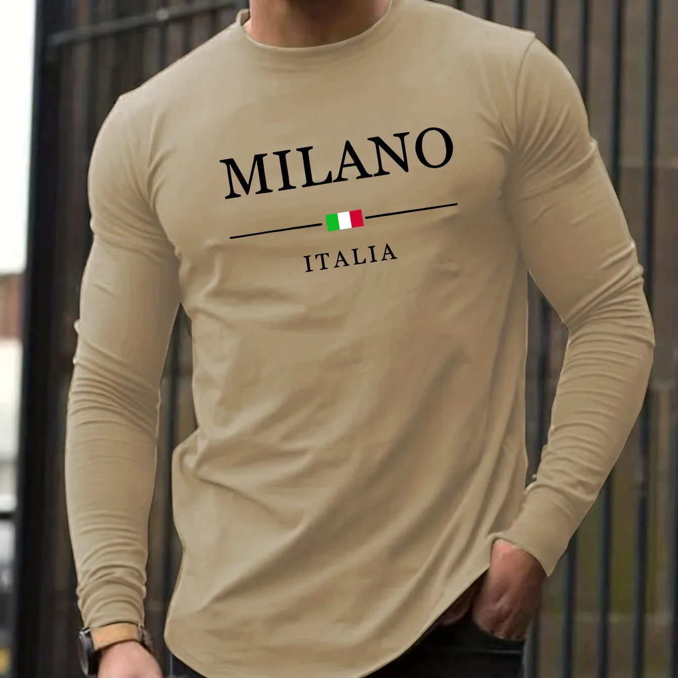 Men's 100% pure cotton comfortable casual loose oversized MALINO ITALIA printed sports round neck long sleeved T-shirt top