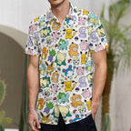 Summer Men's Shirt Cute Animal Print Short Sleeve Shirt Open button Lapel Men's Top Comfortable Casual Men's Shirts