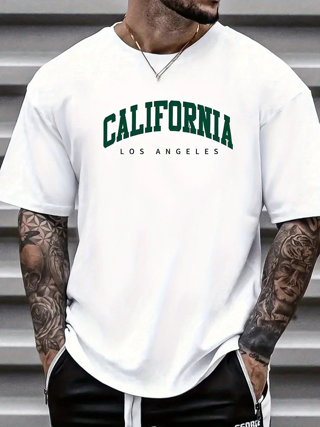 Summer Men's 100% Cotton Casual Sports Loose Large california letter Printed Comfortable Round Neck Short Sleeve T-shirt Top