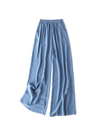 SuyaDream Women Wide Leg Pants 100%Real Silk Solid Elastic Waisted Ankle-length 2024 Office Spring Autumn Chic Trousers Black