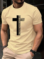 Men's Summer 100 Cotton Fashionable Casual Loose Large Cross Graphic Printed Sports Round Neck Short Sleeve T-shirt Top