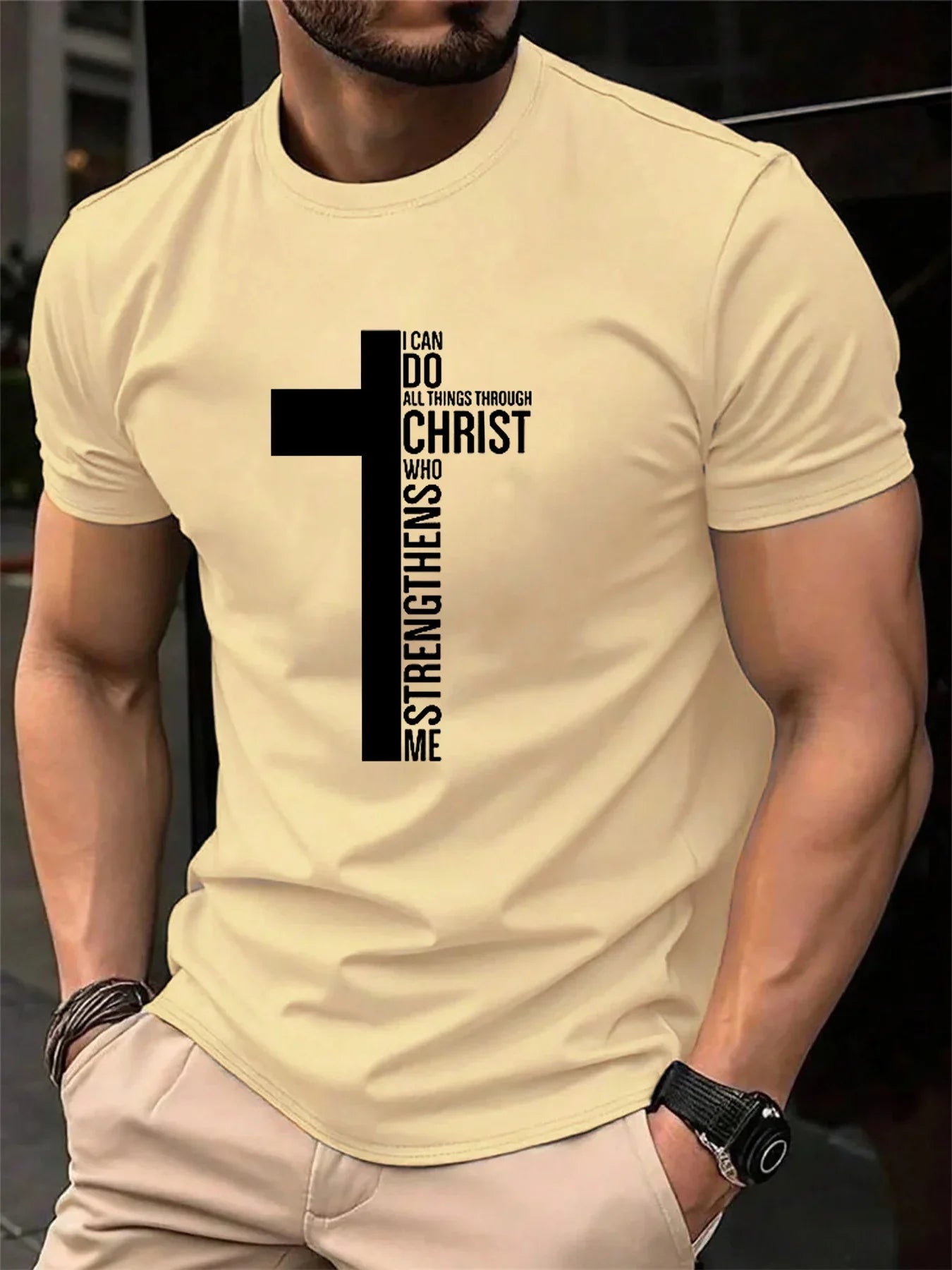 Men's Summer 100 Cotton Fashionable Casual Loose Large Cross Graphic Printed Sports Round Neck Short Sleeve T-shirt Top