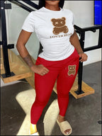 LW Plus Size Women Two Piece Tracksuits 23 Digital Print Skinny Pants Set  short Sleeve Sweatshirt +Skinny Pants Set Women Track