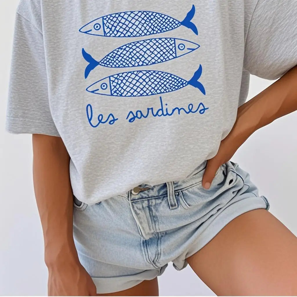 INAWLY Sardine Print Shirt Canned Fish Casual Shirt Tomato Girl Coastal Summer Girl