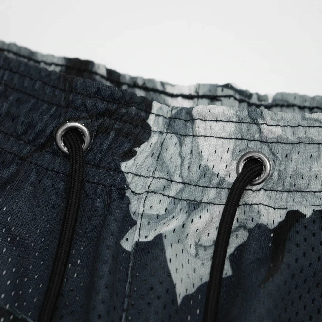 Summer New men short pant Rose Design Casual Shorts Street Hip Hop Fitness Polyester Fast Dry Breathable Embroidery Men Shorts