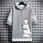 Summer T shirt Men's Hoodies Men Clothing Casual Harajuku Streetwear Print Hooded Top Short Sleeve Sweatshirts Men