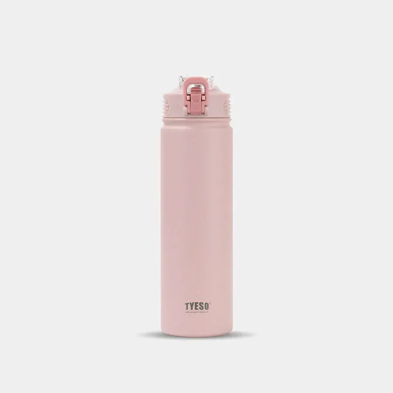Tyeso 600ML/750ML Stainless Steel Thermos Bottles Car Insulated Cups with Straw Keeps Cold and Heat Portable Sport Thermal Mugs