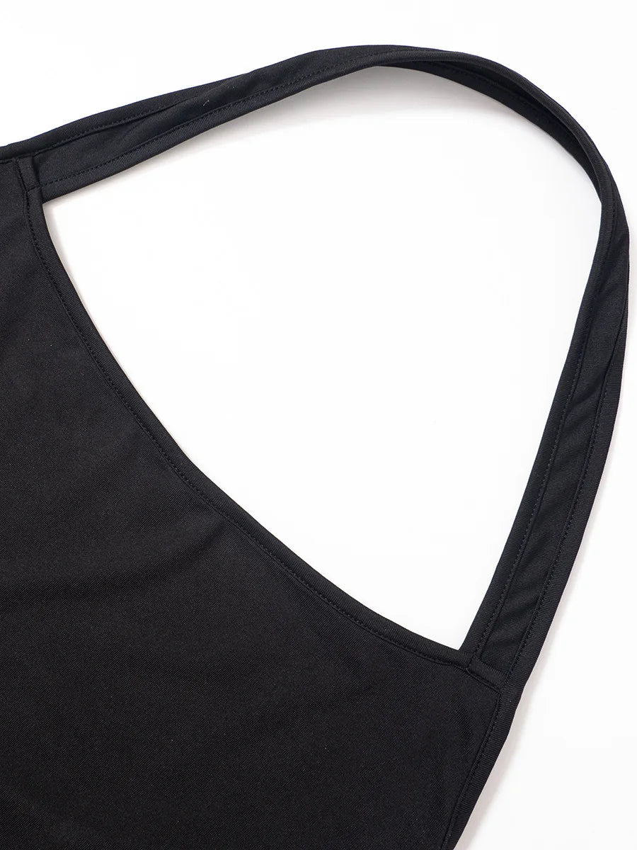 Y2K summer new solid color backless hollow hanging neck sexy spicy girl tight fitting dress