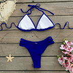 Comfortable Brazilian G-String Swimwear Bandage Stripes Trim Halter Female Bikini Set 2024 New Fashion Chest Pad Beachwear