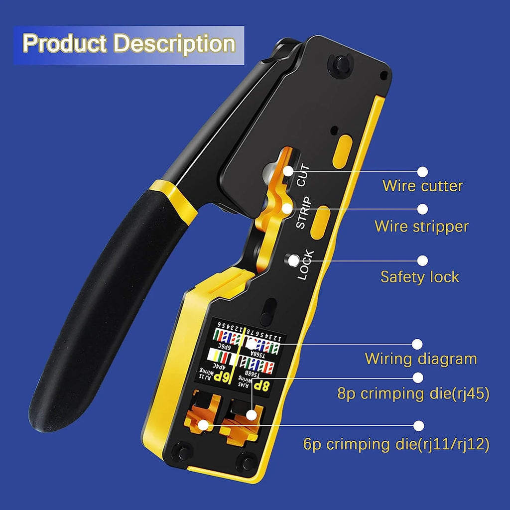 ZoeRax RJ45 Crimping Tool Ethernet Crimper for Cat6 Cat5 Cat5e RJ45 Pass Through Connectors and RJ12 Ends