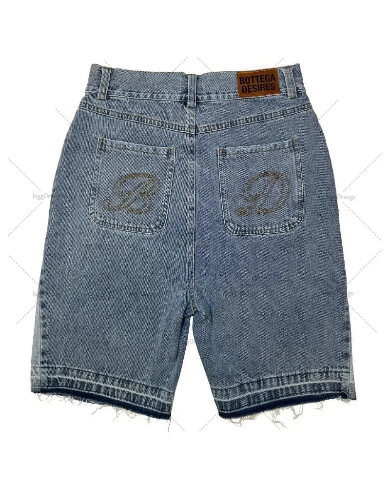 American Street Harajuku Retro Denim Shorts with Letter Embroidery Oversized Jeans Men Y2k Loose Casual Versatile Shorts Women