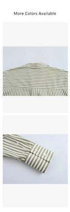 UNIZERA Women's Basic Striped Shirt with Collar Pocket Buckle Decoration Spring/Summer New Women's Shirt Top