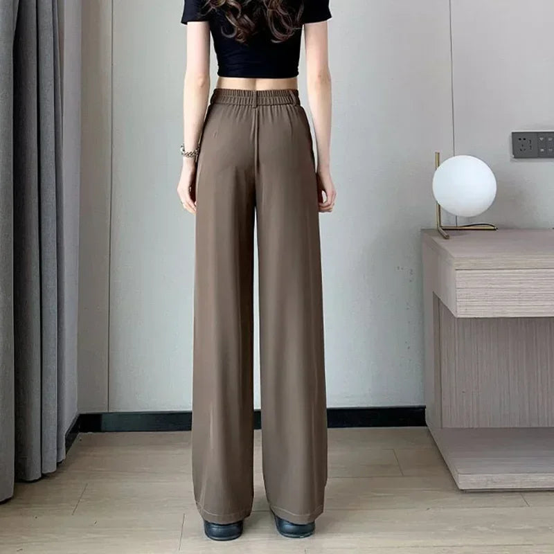 Women Full Length Pants Lady Baggy High Waist Wide Leg Solid Color Trousers Lady Straight Leg Mom Classic Office Pants Slacks