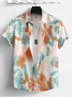 Hawaiian Botanical Flower Print Men's and Women's Short Sleeve Lapel Shirt Seaside Button-Down Shirt Top