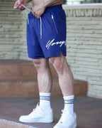 Woven Sports Quick Drying Black Shorts Men's Fitness Tide Brand Bodybuilding Slim Zipper Pocket Running Hip-hop Training Pants