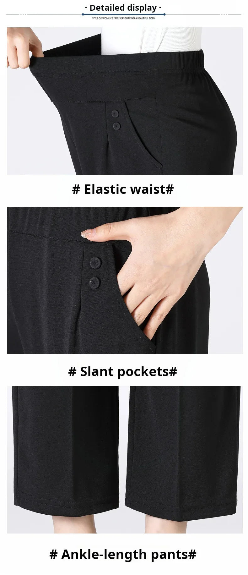 Summer Thin Breathable Elastic Pants 8XL Women's Solid Color High Waisted Loose Casual Pants Middle-aged Elastic straight leg