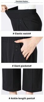 Summer Thin Breathable Elastic Pants 8XL Women's Solid Color High Waisted Loose Casual Pants Middle-aged Elastic straight leg