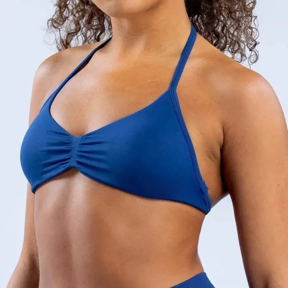 DLOGO With Logo Impact Strappy Bra Top Women High Support Impact Thin Strap Halter Sport Seamless Bras Scrunch Workout Yoga Tank