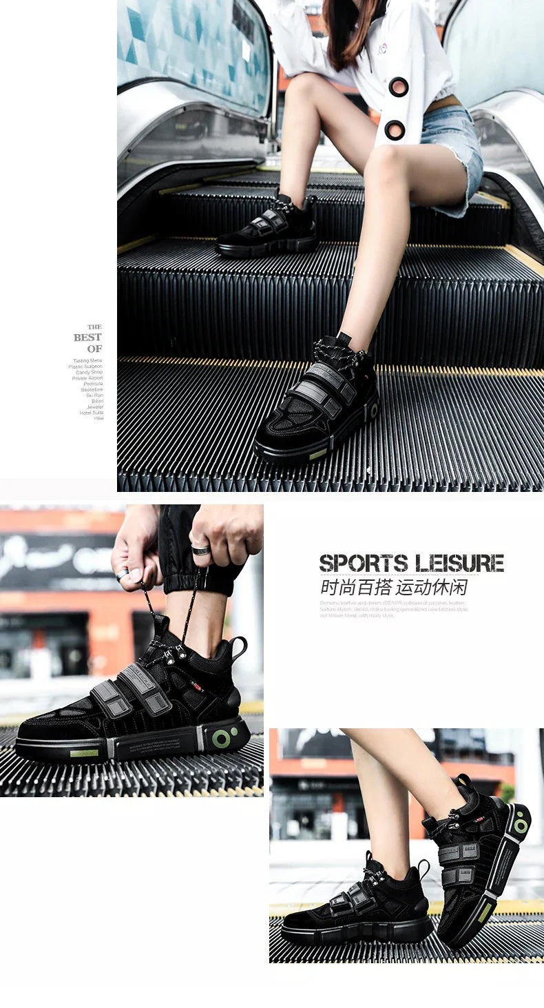 Wudao student couple sports board shoes Women's new non-slip thick soled sports shoes men ventilated Velcro casual shoes