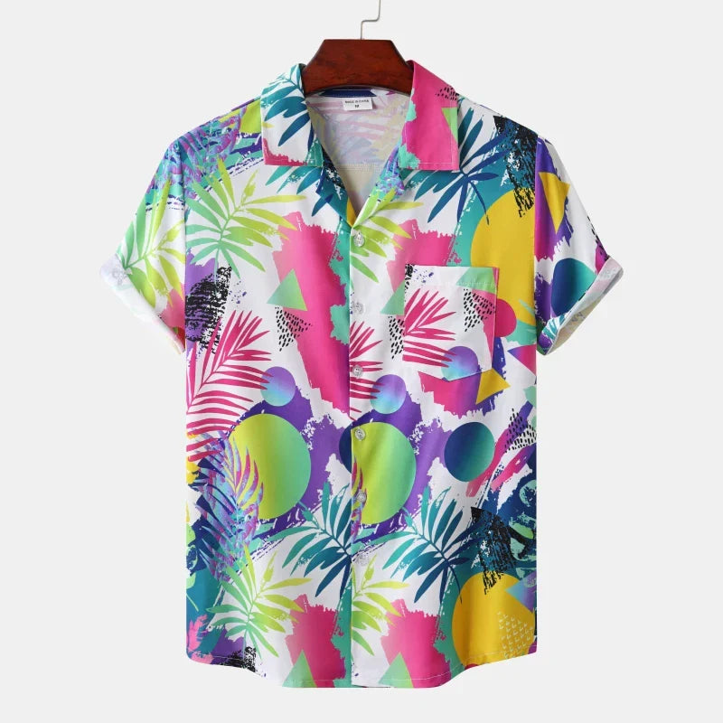 Summer Rainbow Men's Vocation Lapel Camisa Oversized Hawaiian Shirts 3d Print Fashion Men Women Beach Short-sleeved Blouse Tops