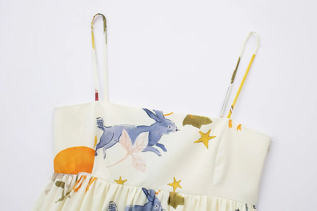 TRAF Print Slip Mini Dress Women Sleeveless Summer Dress Woman 2024 Ruched Sundress Vestidos Backless Short Dresses for Women