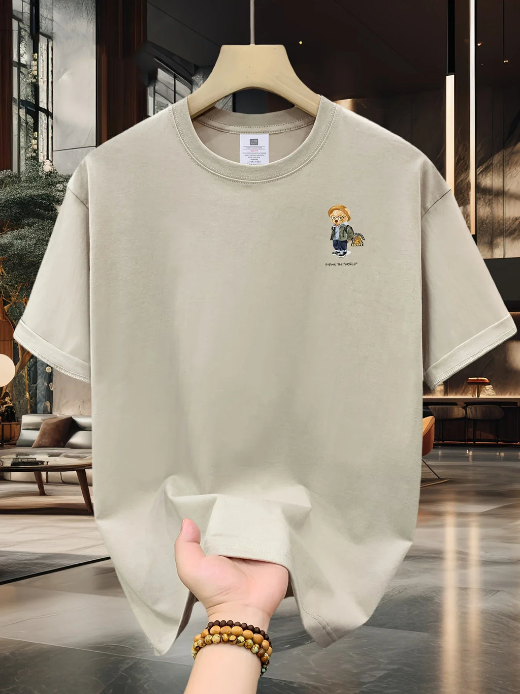 Men's 100% pure cotton summer loose size cartoon pattern printed casual and comfortable round neck short sleeved T-shirt top