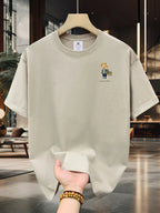 Men's 100% pure cotton summer loose size cartoon pattern printed casual and comfortable round neck short sleeved T-shirt top