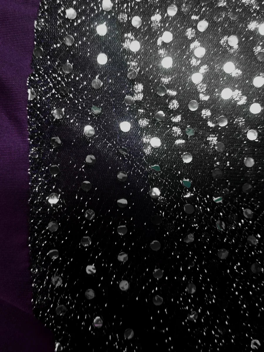 LW Plus Size Two Pieces Set Crop Top See Through Sequined Pants Set Autumn New Fashion Women's Long Sleeve Top Skinny Pants Set