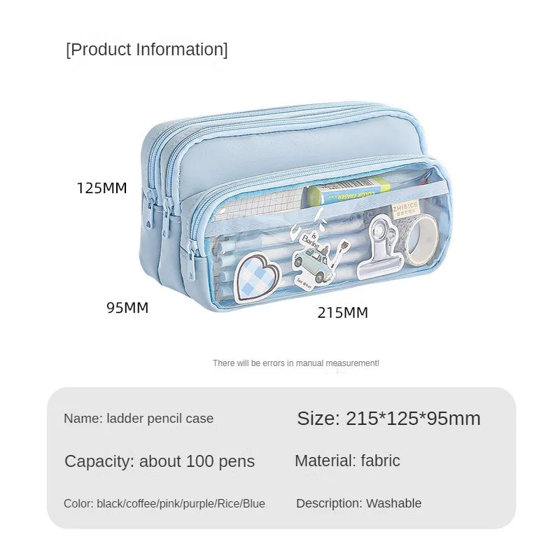Exquisite Transparent Pencil Case Student Large Capacity Multifunctional Convenient Stationery Storage Bag