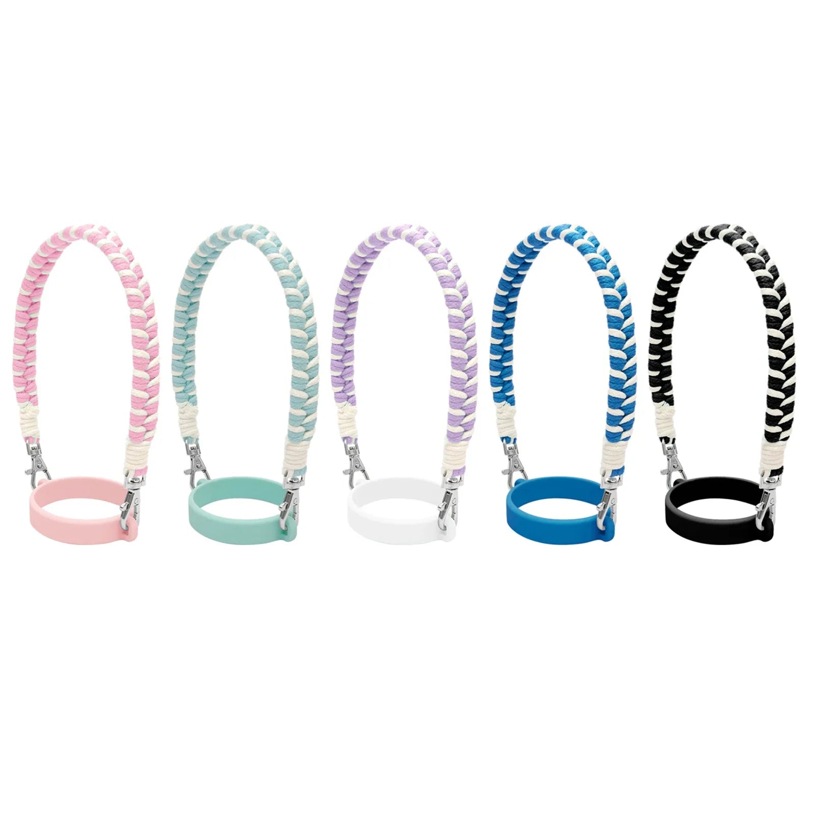 Water Bottle Handle Strap Handmade Flower 16-40oz Tumbler Silicone Safety Ring Cotton Rope Flower Durable Water Bottle Strap