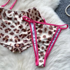 Foamlina American Pure Desire Hottie Strap Leopard Print Bikini Uniform Three-piece Suit Women's Summer Tube Top + Shorts