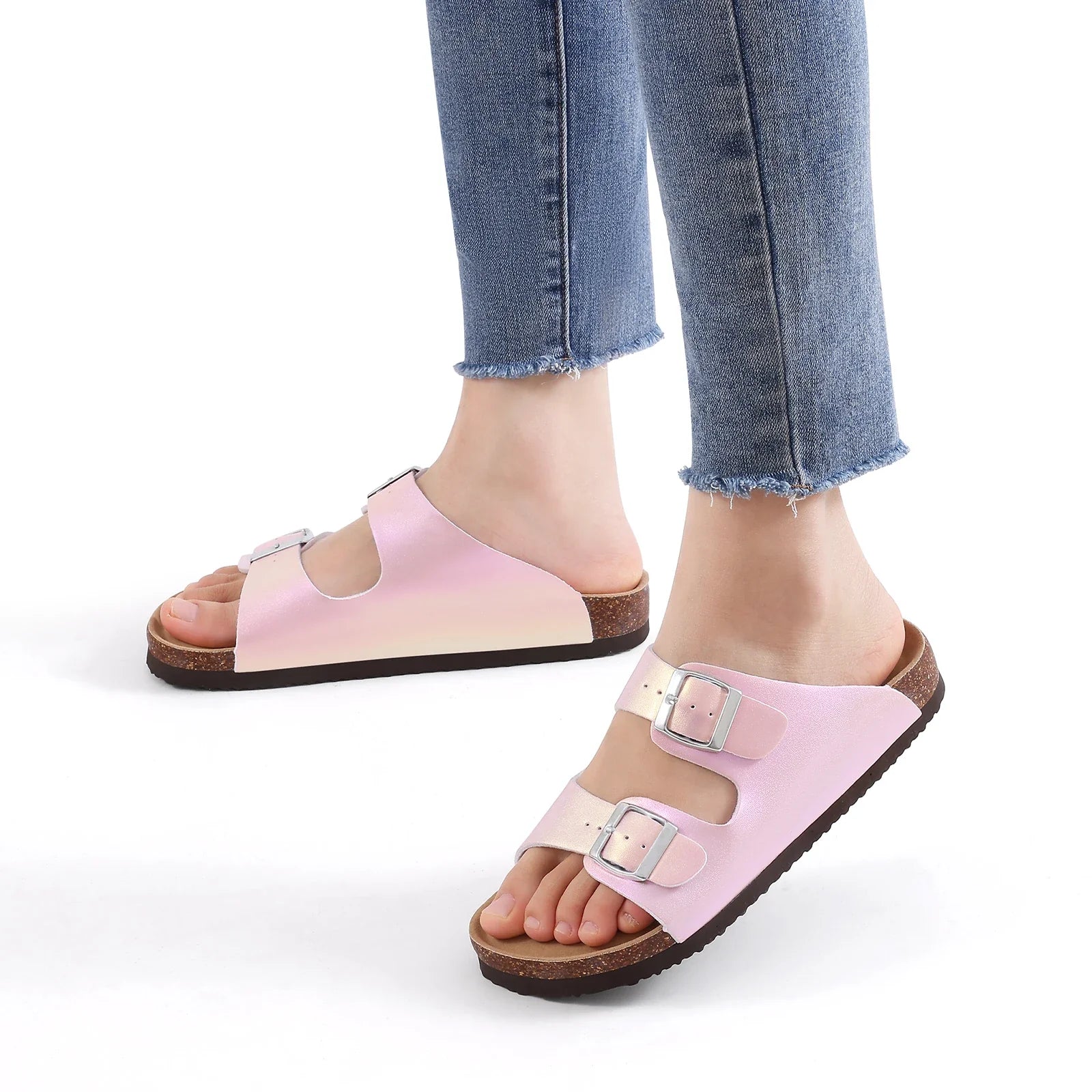Crestar Women's Cork Slippers With Adjustable Buckle Summer New Gradient Beach Sandals Lady Fashion Clogs Slides House Slippers