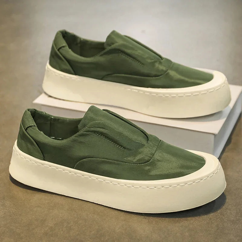 Canva Men's Casual Sneakers Summer Breathable Ice Silk Lazy Shoes Work Cloth Shoes Thick Bottom Black Sports Shoes