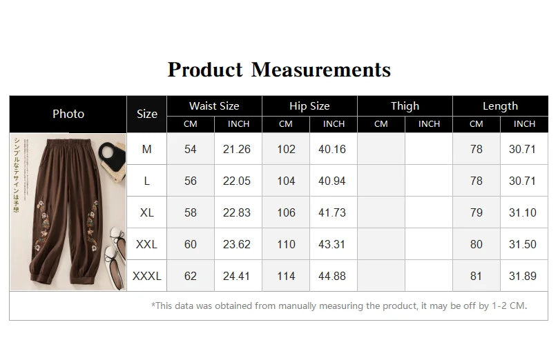 Coffee Embroidery Bloomers Casual Solid Elastic High Waist Loose Women's Pants Ankle-Length Pants For Women Clothing Fashion