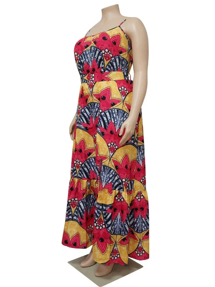Wmstar Plus Size Dresses for Women Floral Printed Slip  Loose Stretch Big Swing Maxi Dress Summer Clothes Wholesale Dropshipping