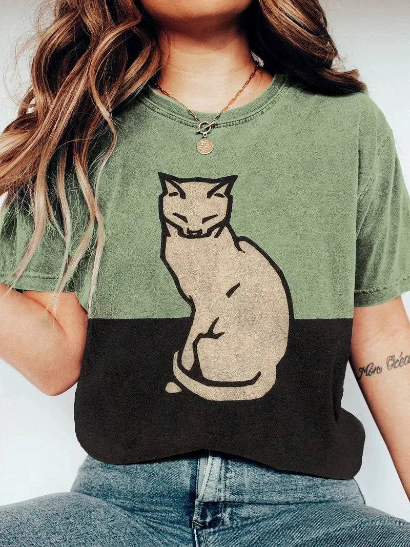 Women's Funny Animal Cat Printed T Shirt Short Sleeve Tees Tops 3D Prints O-Neck Shirts Summer Casual Women's Clothing Apparel