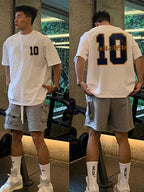 Large Cotton Men's Creative Digital 10 Printed Short Sleeved T-shirt for Men Explosive Street Loose Half Sleeved Hip-hop Top