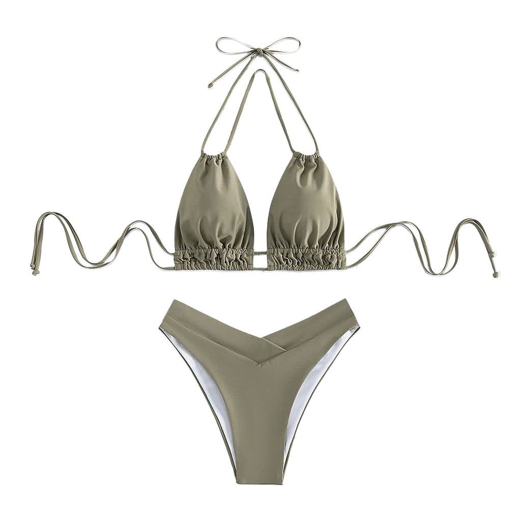 Bathing Suit Tank Bikinis Sets Swimwear 2023 Women Mid Waist Deep V Neck Wide Straps Bikini Summer Beach Wear Swimming купальник