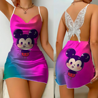 Mini Dress Pajama Skirt Bow Knot Party Dresses Satin Surface Minnie Mouse Mickey Womens Fashion Summer 2025 Elegant Women