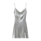 TRAF Slip Dress Backless Short Dresses for Women 2023 Sexy Gold Silver Dress Party Mini Prom Gala Dresses Woman