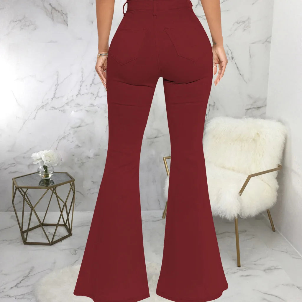 Women Jeans Flare Pants Sexy Denim Long Pant Hip Wrap Casual Solid Elegant Splice Regular Slim Fit High Waist Trousers Summer