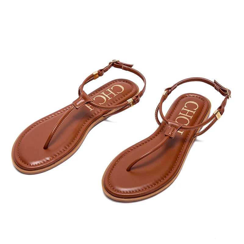 CHCH Women's Flat Sandals Summer Minimalist Toe Beach Shoes Vacation Outdoor
