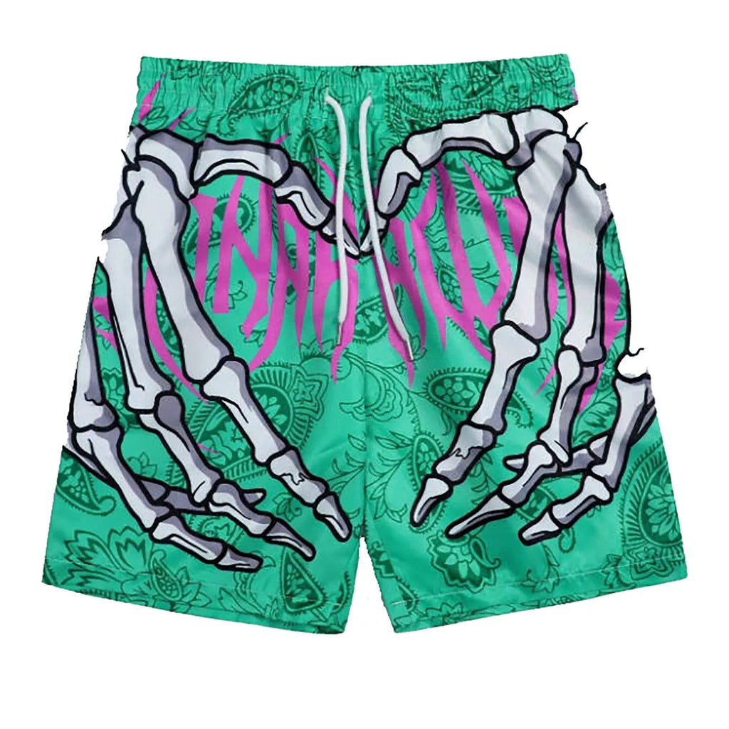 Elastic Waist Jogging Shorts Swim Trunks Board Shorts Summer Beach Shorts With Hand Print Y2k Shorts For Men Ropa Hombre