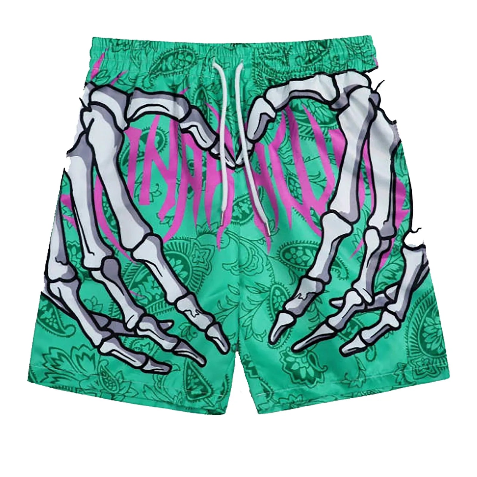 Elastic Waist Jogging Shorts Swim Trunks Board Shorts Summer Beach Shorts With Hand Print Y2k Shorts For Men Ropa Hombre