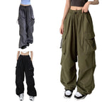 Green Women Baggy New Pants Cargo Trousers Streetwear Multi Pockets Casual Loose Trousers Outdoor Tracksuit Women Pants