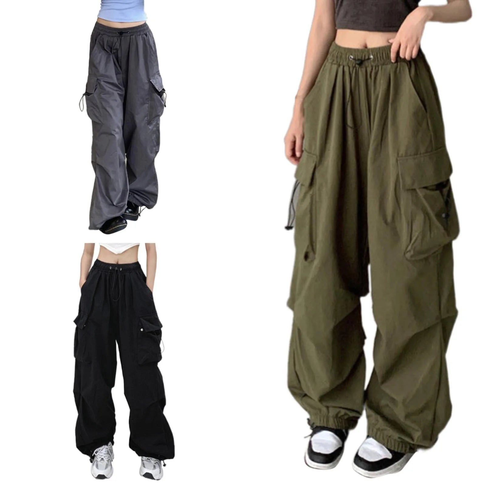 Green Women Baggy New Pants Cargo Trousers Streetwear Multi Pockets Casual Loose Trousers Outdoor Tracksuit Women Pants