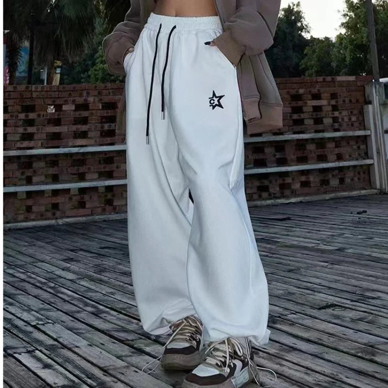 American Star Print Women Oversized Pants High Waist Loose Casual Sports Pants for Women Spring Summer Thin Woman Trouser Y2K