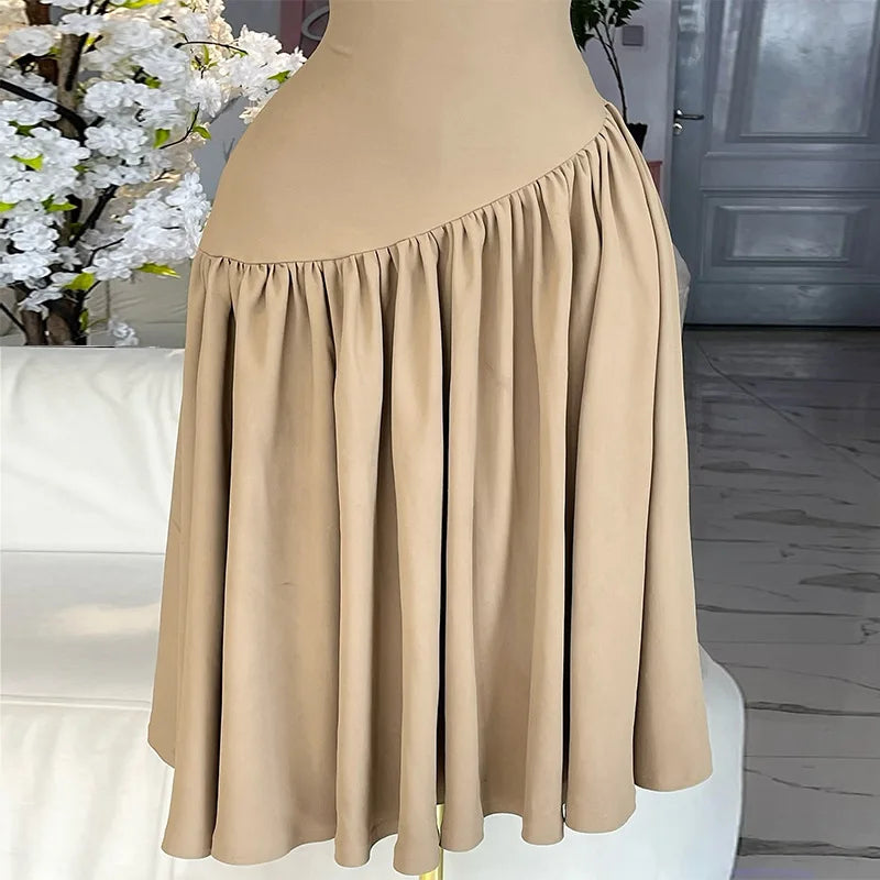 CM.YAYA Women Ruched Shoulder Big Swing Ball Gown Pleated Vintage Dress 2025 Sexy Club Party Evening High Street Dresses