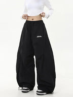 HOUZHOU Oversized Brushed Women Pants Vintage Pleated Wide Leg Trousers Warm Winter Baggy Black Trousers Harajuku Casual Joggers