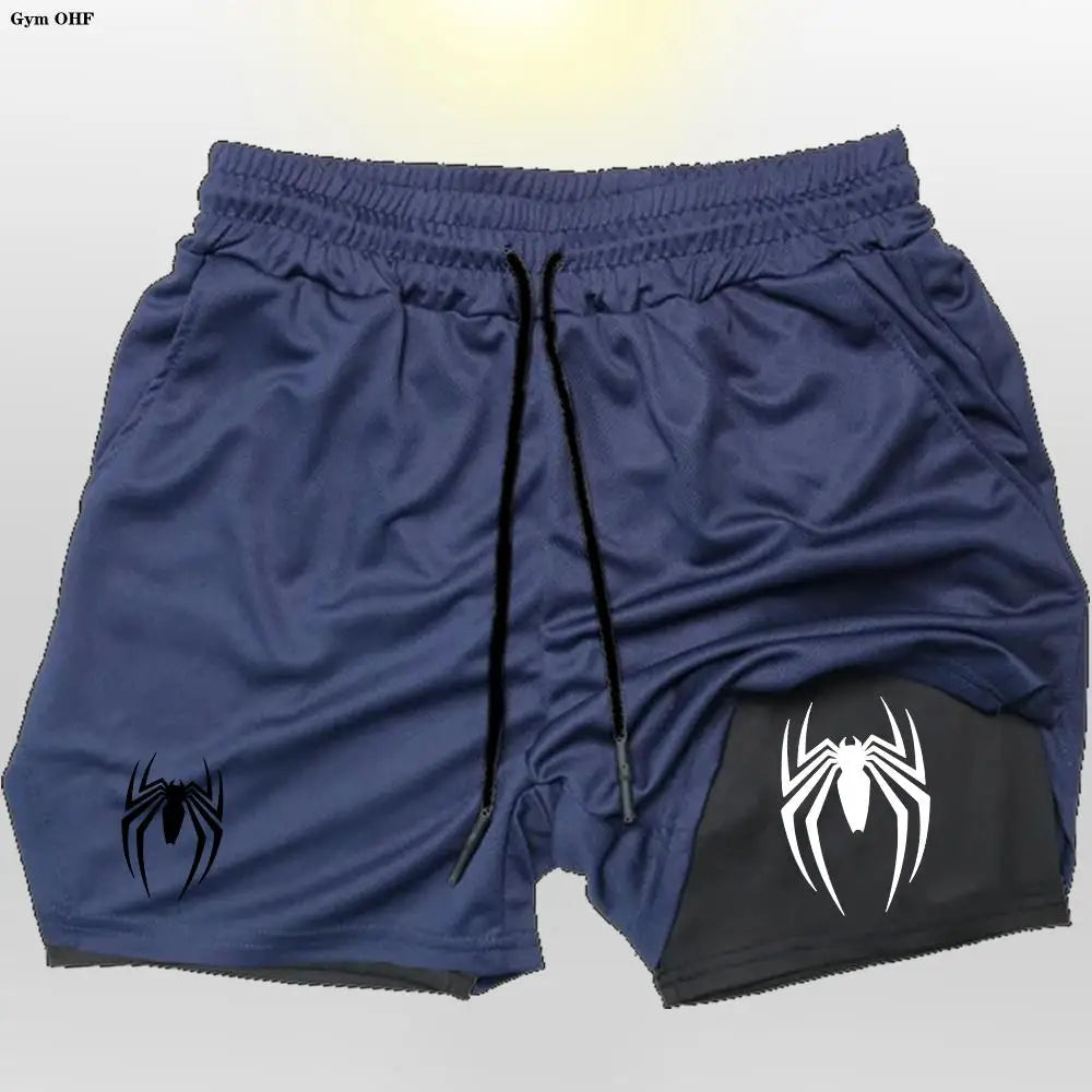 Men's sports shorts, spider print compression shorts, informal, training, running, 2-in-1, Y2K order shipped directly